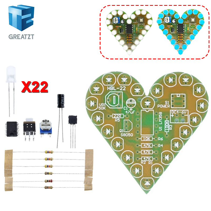 Diy Electronics Lab - Kit DIY Lampu Bernapas Bentuk Hati,